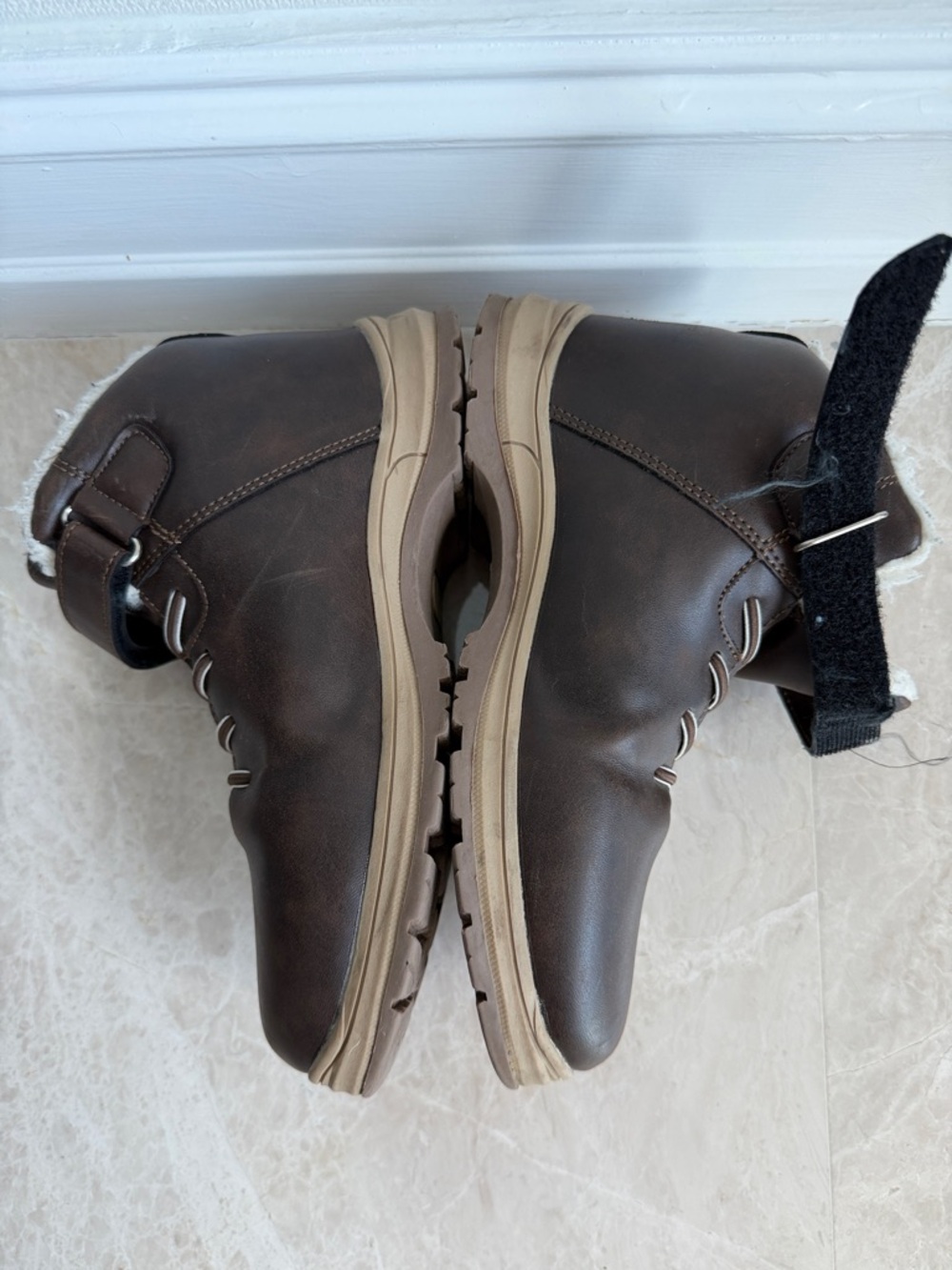 Boys Girls kids brown winter short Boots Faux Fur rubber soles Size Big Kid 4 - Picture 8 of 12